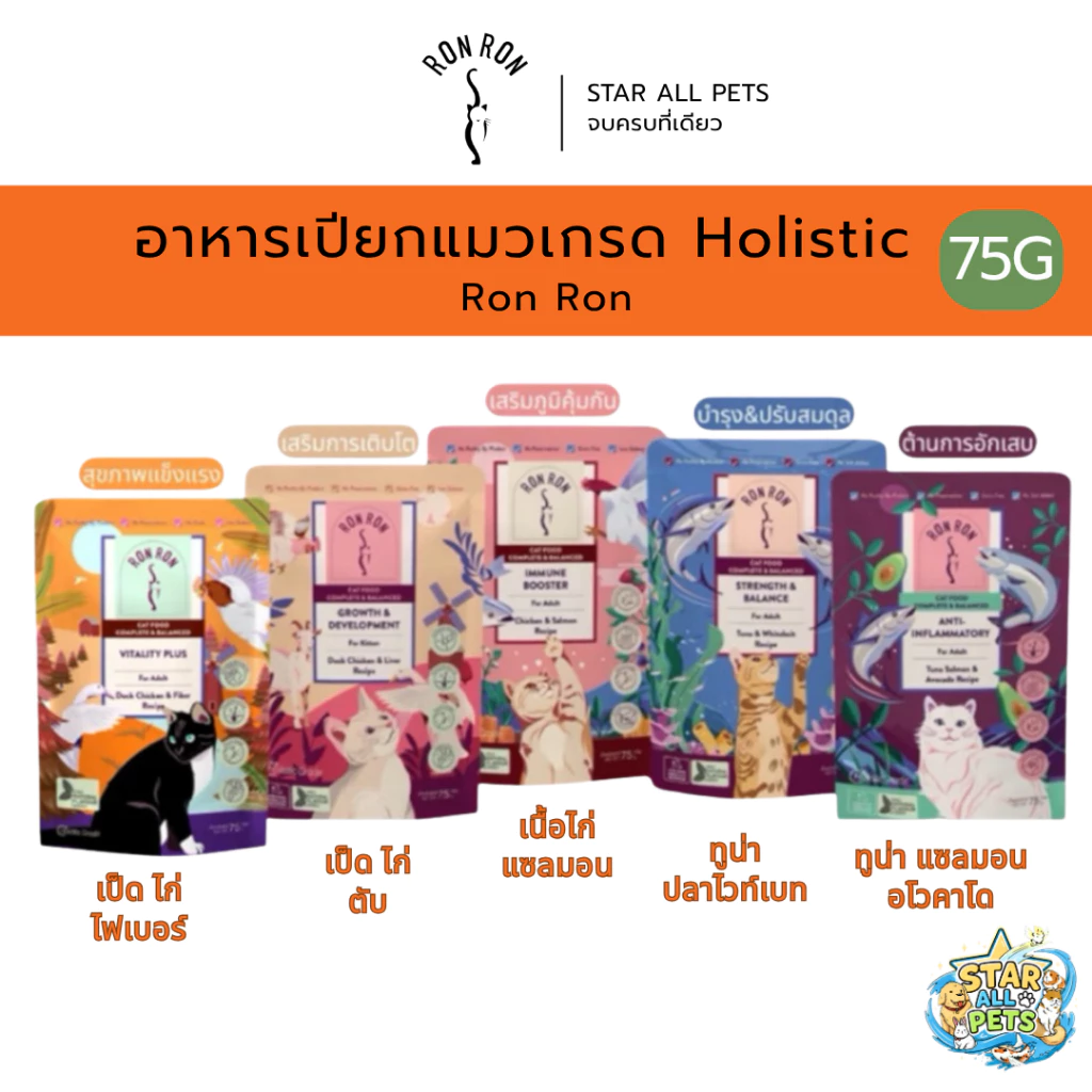 Ron Ron อาหารเปียกแมว Holistic ร็องร็อง มีทั้ง 4 สูตร ขนาด 75 กรัม