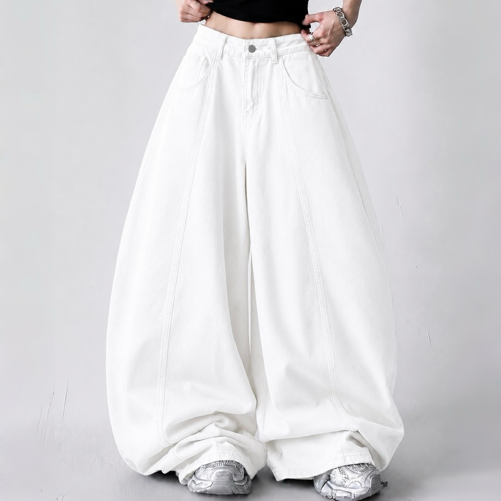 JINJEANS-7054 (XS-6XL) กางเกงยีนส์ทรงบอลลูนหลวม ขากว้างมาก ขาใหญ่สะโพกใหญ่ ใส่สบาย baggy barrel บอลลูน เลือกความยาวได้