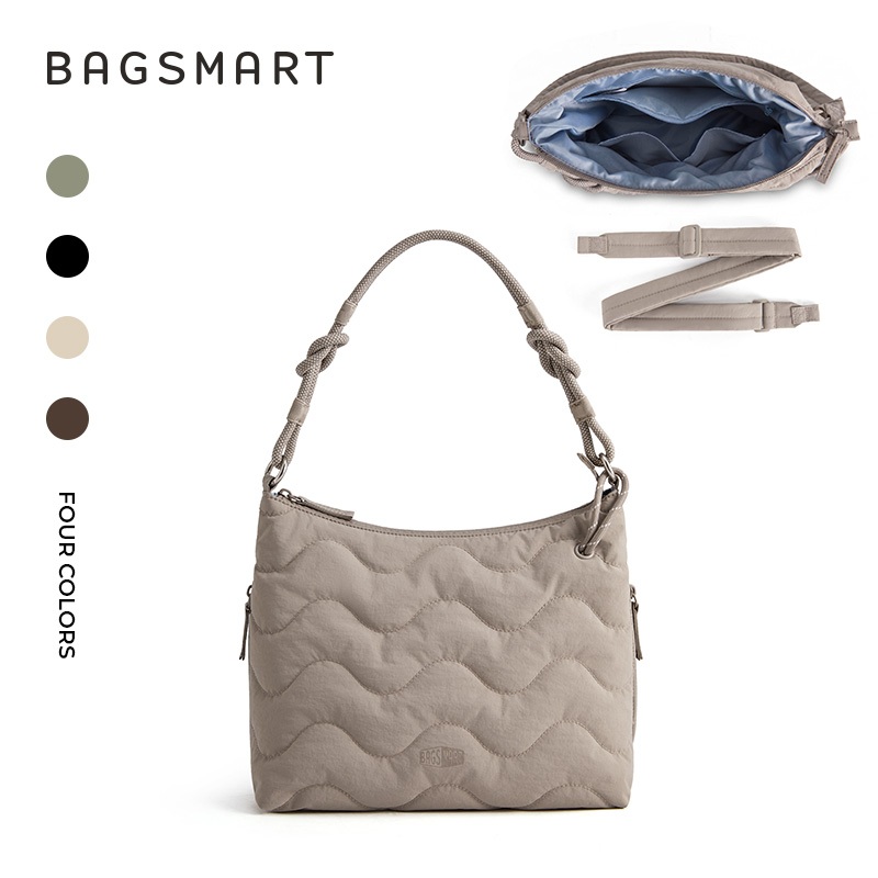 BAGSMART SOUND ซีรีส์ กระเป๋า Hobo Quilted Puffer 3 วิธีใส่ สายถอดได้ กันน้ำ เหมาะคอมมิวติ้งพักผ่อนรายวัน