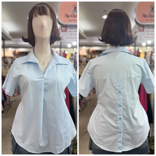 2S-1819-เสื้อเชิ้ตคอปกสาวอวบ ทรงปล่อย ผ้าคอตตอน อกเริ่ม40-54นิ้ว มี4สี ขาว ดำ ชมพู ฟ้า
