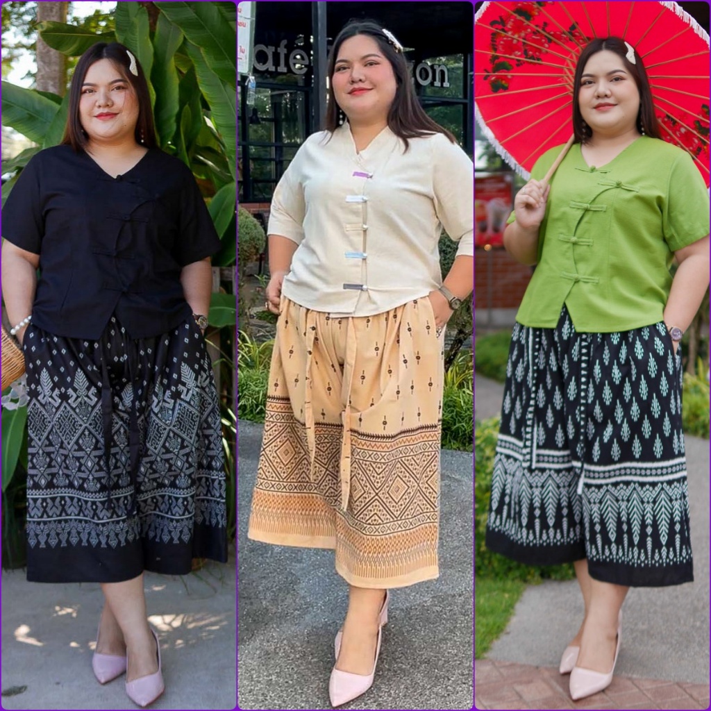 กางเกงขา 5 ส่วน เอวยางยืด 40-60นิ้ว มีเชือกผูก กระเป๋า 2 ข้าง ขากว้าง ขาบาน ขาใหญ่