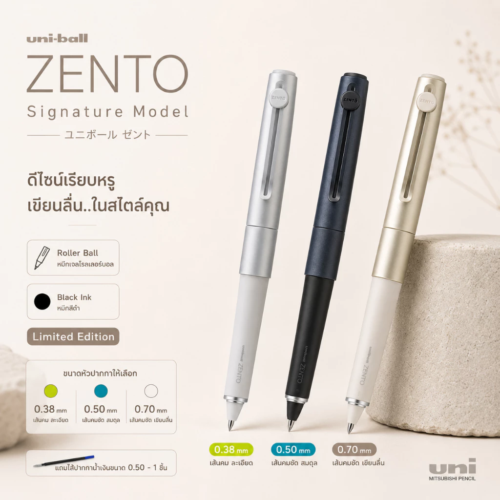 (พร้อมส่ง สินค้าหายากมาก) ปากกา Uniball ZENTO Signature Model หมึกดำ ปากกาหมึกน้ำแบบนุ่มพิเศษ ที่ญี่ปุ่นหาไม่ได้แล้ว