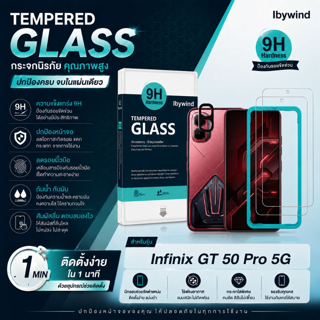 Ibywind ฟิล์มกระจก Infinix GT 50 Pro 5G ครบชุด หน้า+กันเลนส์กล้อง ใส 4K ติดตั้งง่าย ส่งจากไทย