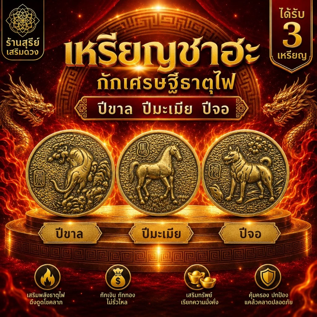 เหรียญซาฮะ ธาตุไฟ 12 นักษัตร (1ชุดได้ 3 เหรียญ) ซินแสแนะนำ 2.9cm แก้ชง หนุนดวง เสริมฮวงจุ้ย พกติดตัว เรียกโชคลาภ ฮวงจุ้ย