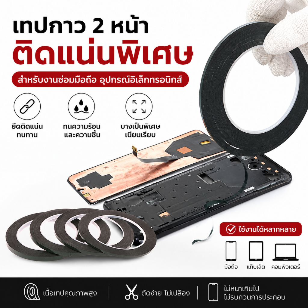 Luxe-T 2-5มม. 10ม. ม้วนเทปกาวที่แข็งแรงสีดำสำหรับแท็บเล็ตจอ LCD กรอบกระจกด้านหลังซ่อมกาวสองด้านสำหรับโทรศัพท์ COD
