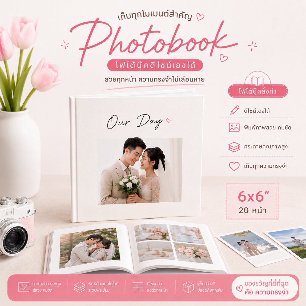 ของขวัญสุดพิเศษ Photobook โฟโต้บุ๊ค สั่งทำจากรูปของคุณ | สั่งทำได้ง่ายไม่ยุ่งยาก | ปกอ่อน 6x6"