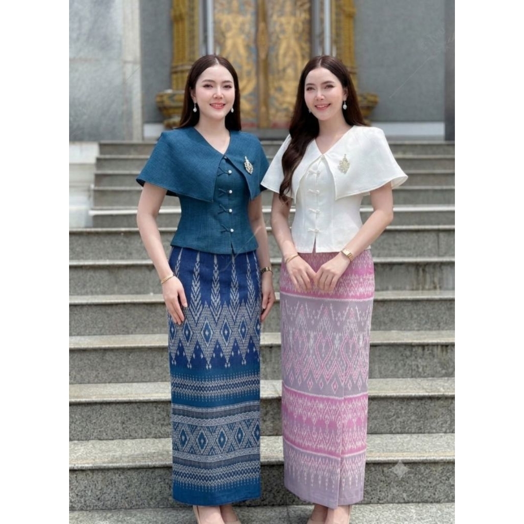 เสื้อผ้าฝ้ายลินิน รุ่นไหล่ปก กระดุมมุก