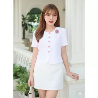 สีพาสเทล + พินดอกไม้ เสื้อคอกลม 36 38 40 42 ใส่ทำงาน ผ้าฝ้ายชินมัย ผ้าไทย ผลิตในประเทศ