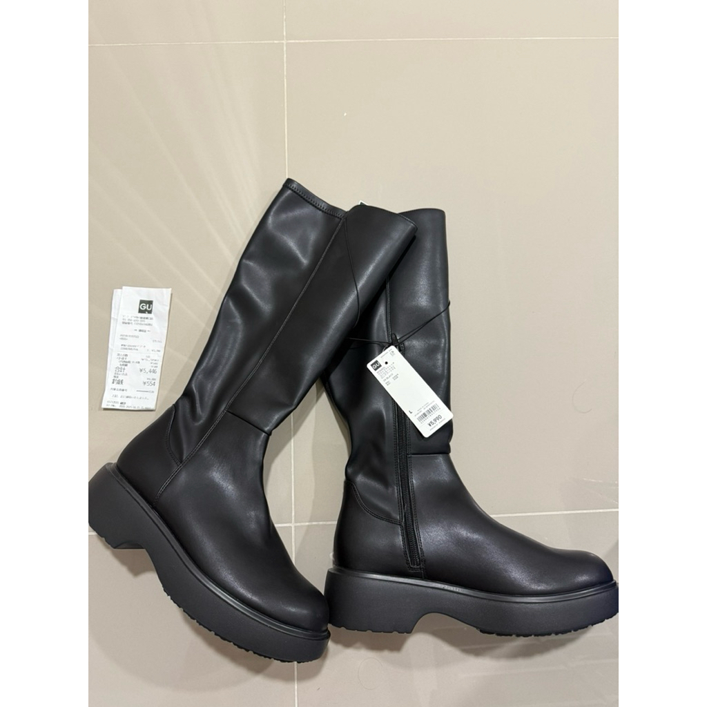 New ! GU KNEE HIGH BOOTS รองเท้าบู้ทหนังสีดำ แบบยาว black size 38 ของแท้ ซื้อจากญี่ปุ่น