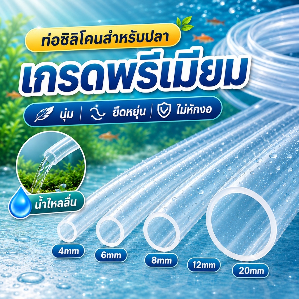 สายซิลิโคนใส ตู้ปลา ท่อน้ำ ท่อลม สำหรับปั๊มลมและปั๊มน้ำ ระบบกรองน้ำ ยืดหยุ่นสูง ไม่พับงอ น้ำไหลดี 4/6/8mm พร้อมส่ง COD