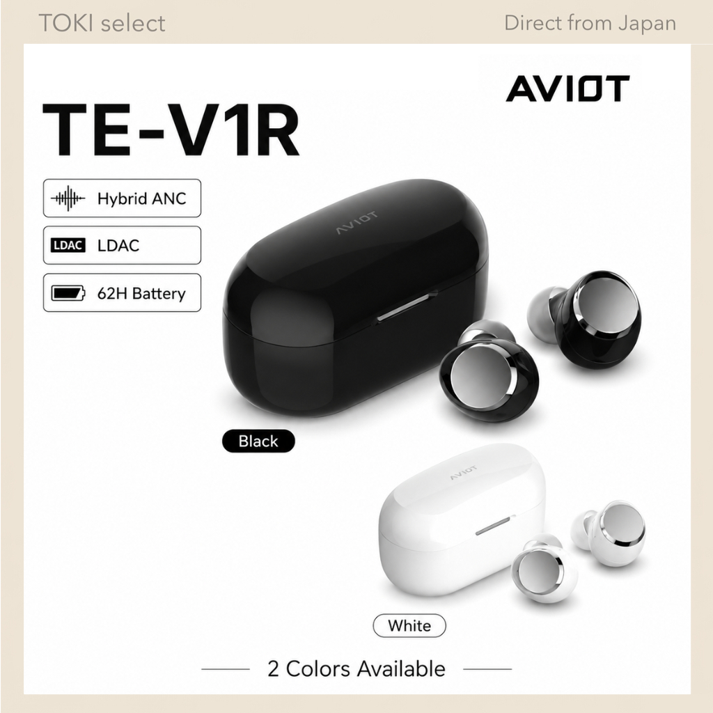 AVIOT TE-V1R True Wireless Earbuds Hybrid ANC LDAC Bluetooth 5.3 62H Battery