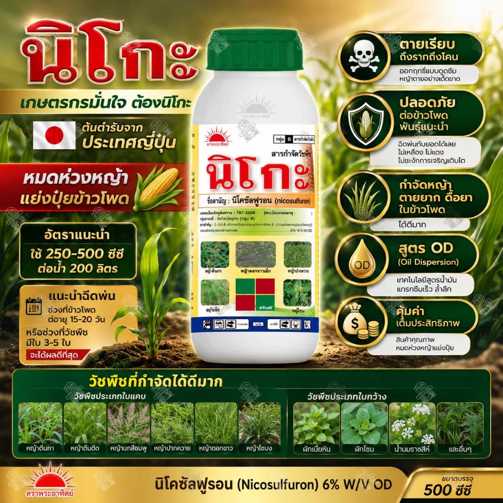 20 ขวด นิโกะ 500ซีซี นิโคซัลฟูรอน 6% OD ของแท้ จากญี่ปุ่น กำจัดหญ้าในข้าวโพด หญ้าโขยง ข้าวฟ่างผี