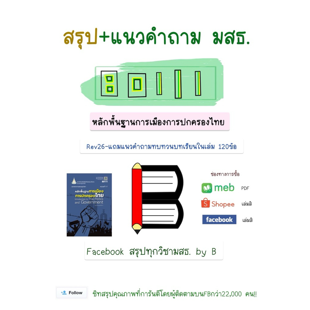 สรุป+แนวคำถาม 80111 หลักพื้นฐานการเมืองการปกครองไทย มสธ.