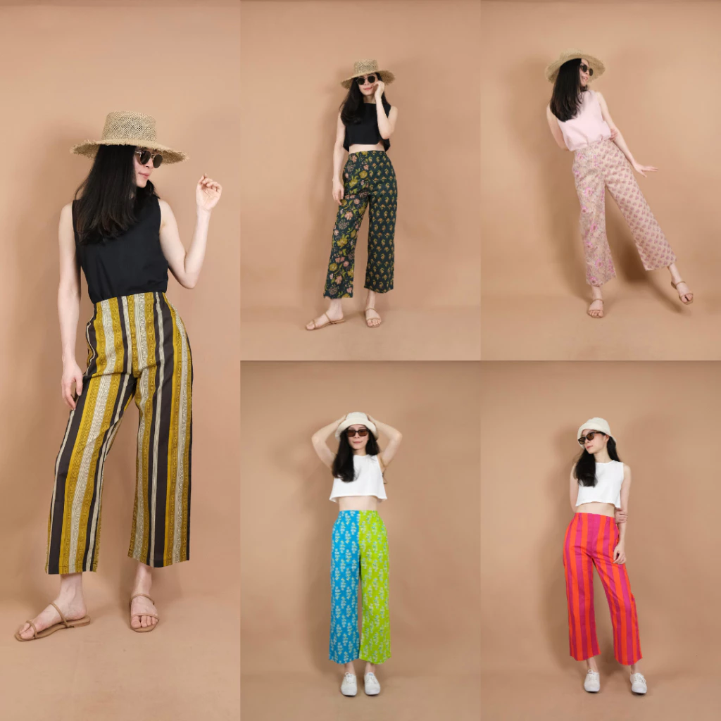 Elastic Waist Pants 2-Tone by Indian Cotton