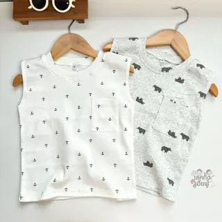 FUFU เสื้อยืดเด็ก เสื้อกล้ามเด็ก ขนาดเด็ก 6m-7y เสื้อแขนกุด มีกระเป๋า ผ้านุ่ม ลายน่ารัก (TST-2)