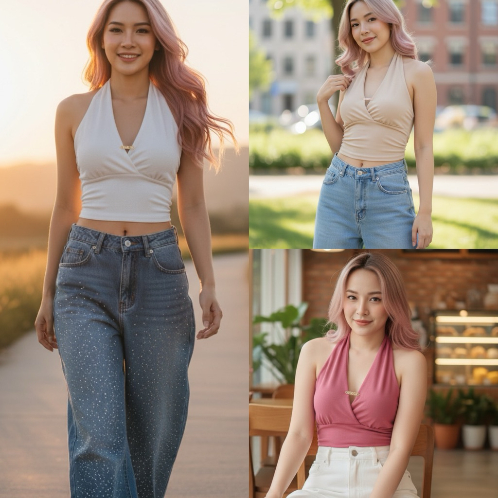 SANISASTYLE :เสื้อคล้องจับจีบใต้อกรุ่น Glam
