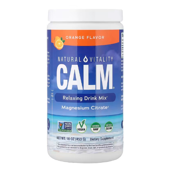 แมกนีเซี่ยมผง รสส้ม ผ่อนคลาย ช่วยนอนหลับ กระปุกใหญ่ Natural Vitality Calm Powder Orange Flavour 453g