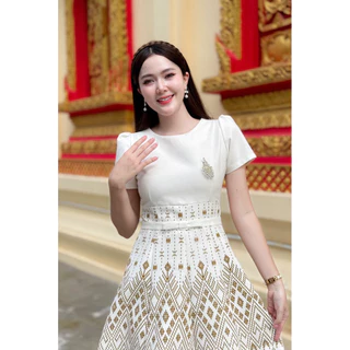 PIRA DRESS เดรสผ้าฝ้าย งานอัดกาวทั้งชุด สีขาว