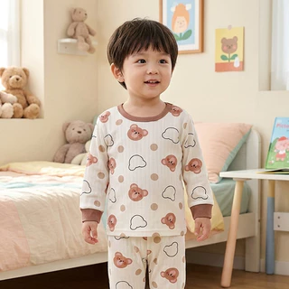 Babyonline(Y116)OF4 (ส่งด่วน1วัน)ชุดนอนสำหรับเด็กแขนยาวขายาวลายการ์ตูนน่ารัก ผ้าฝ้าย นิ่ม ใส่สบาย
