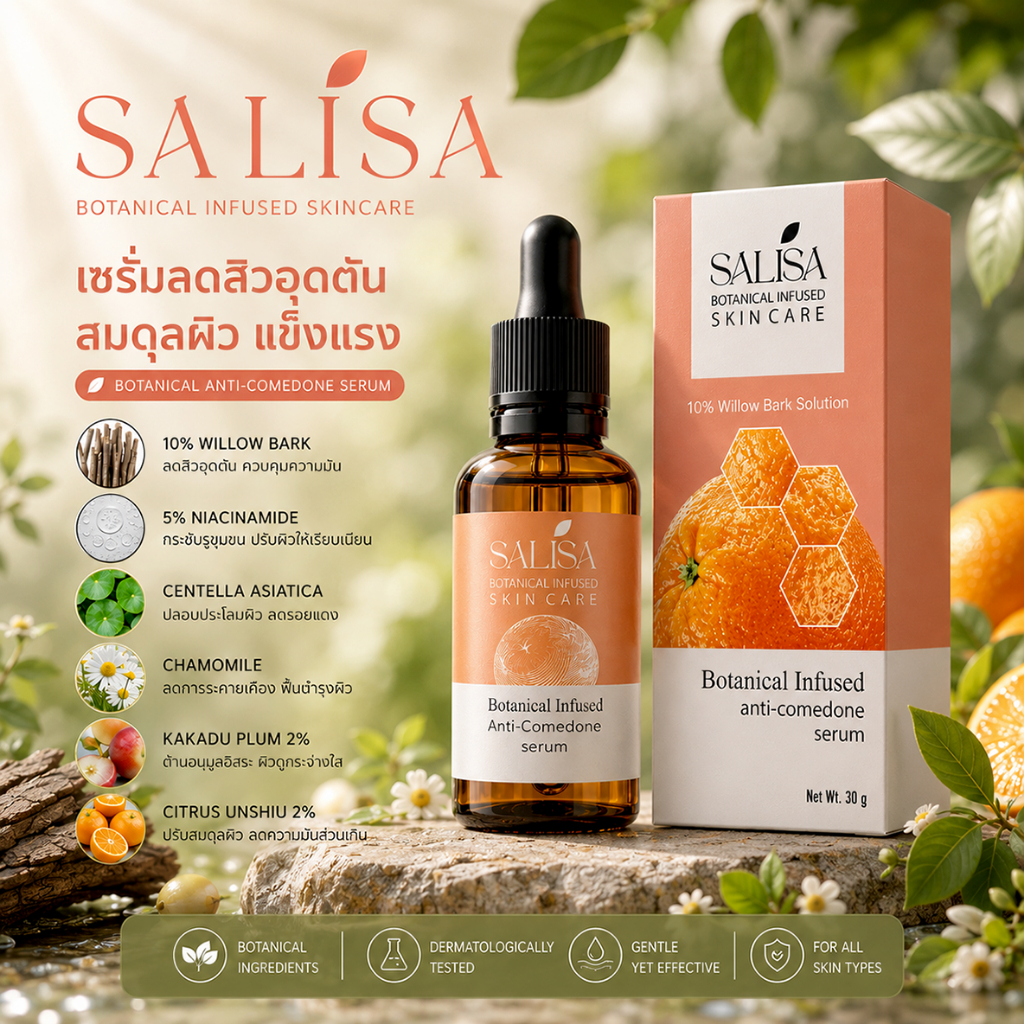 Salisa Botanical Infused Anti-Comedone Serum 30 ml.(10% Willow Bark Extract)