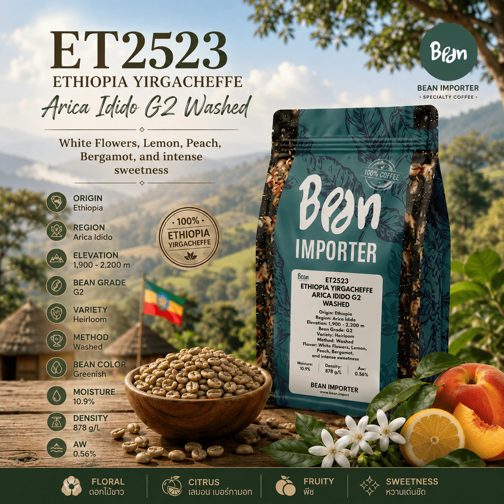 สารกาแฟ/เมล็ดกาแฟดิบ/Green bean (ET2523) /เอธิโอเปีย Ethiopia Yirgacheffe Arica Idido G2 Washed