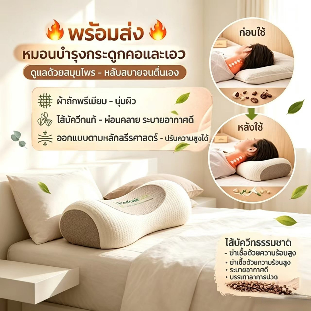 {ซื้อ 1 แถม 1}🌿ธรรมชาติ100%🌿 หมอนหัว หมอนบัควีทธรรมชาติ หมอนรองคอเพื่อสุขภา 🔥แก้ปวดคอ🔥