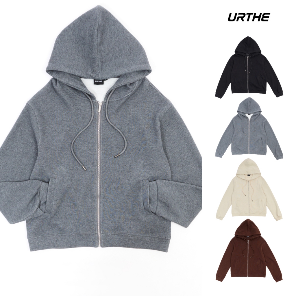 URTHE - เสื้อฮู้ดดี้ ซิปหน้า รุ่น COTTON KNIT HOODED ZIP-UP