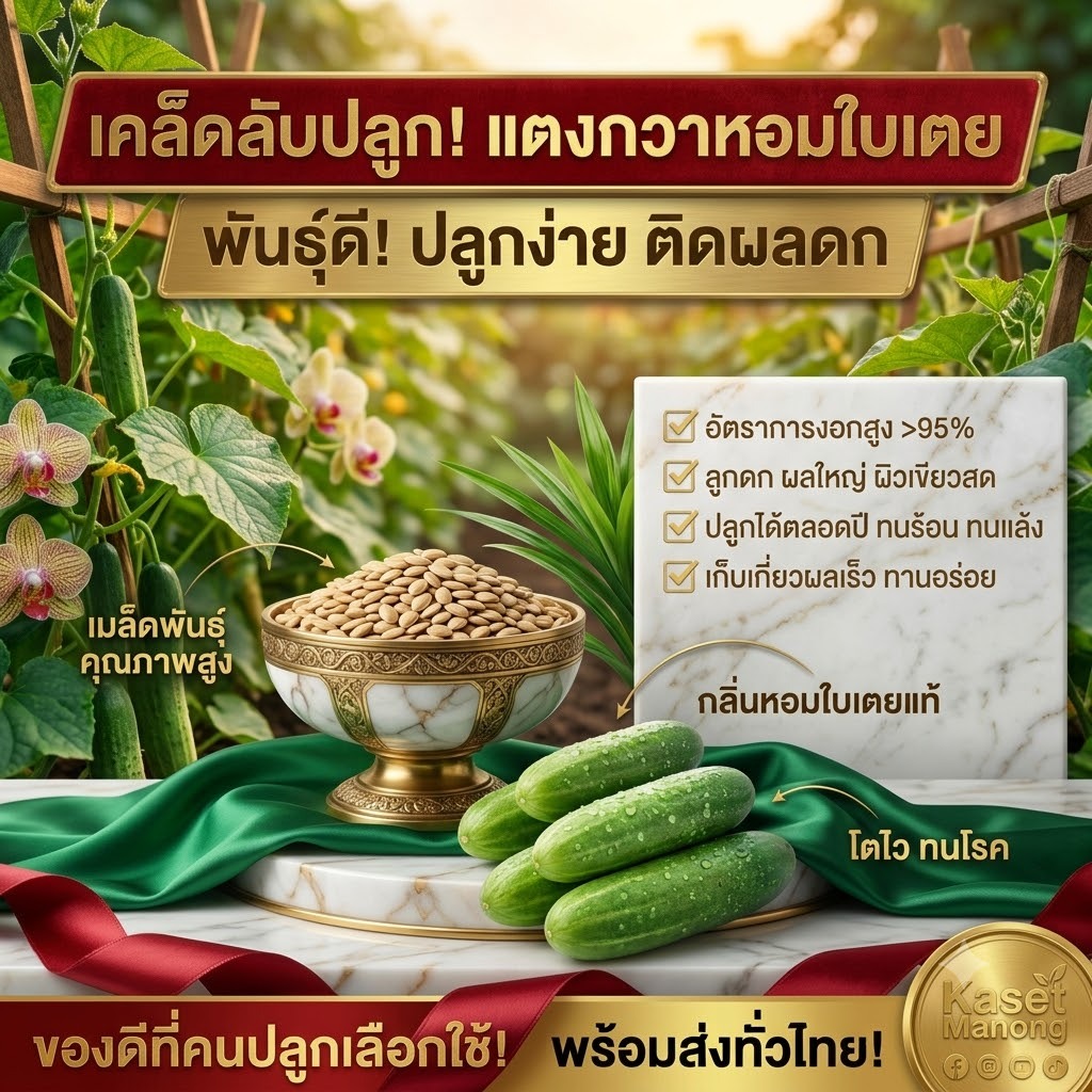 เมล็ดพันธุ์แตงกวาหอมใบเตย 'เกษตร มั่นคง' พันธุ์ดกพิเศษ กลิ่นหอมแท้ ปลูกได้ตลอดปี