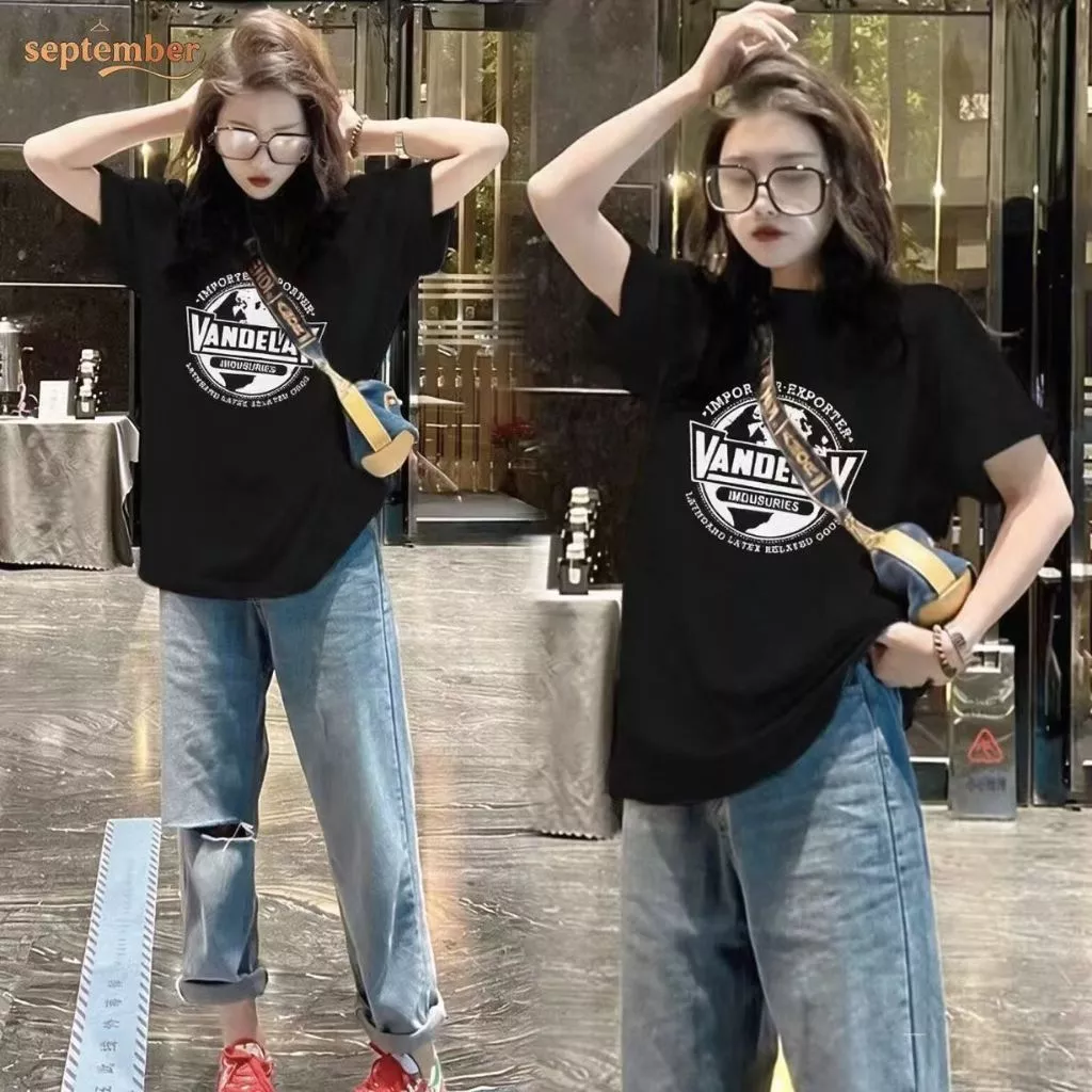(กรุงเทพจัดส่งสินค้า)เสื้อยืดคอกลมแขนสั้นหลวมสไตล์เกาหลีสำหรับผู้หญิง -ผ้าฝ้ายบริสุทธิ์