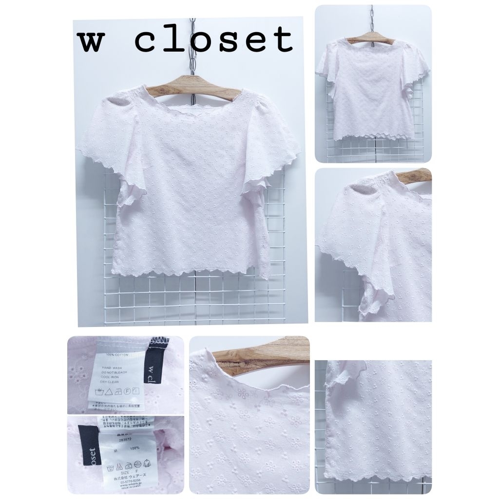 5885. W -C L 0 S E T เสื้อเบลาส์ผ้าคอตตอนปักฉลุญี่ปุ่นมือสอง