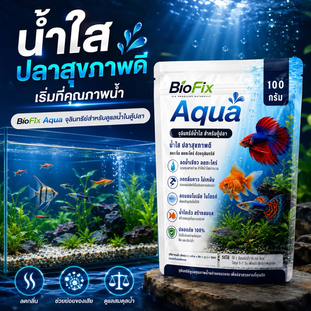 BioFix Aqua จุลินทรีย์สำหรับปลาสวยงาม ปรับสภาพน้ำ ลดไนไตรท์ 50g. 100g.
