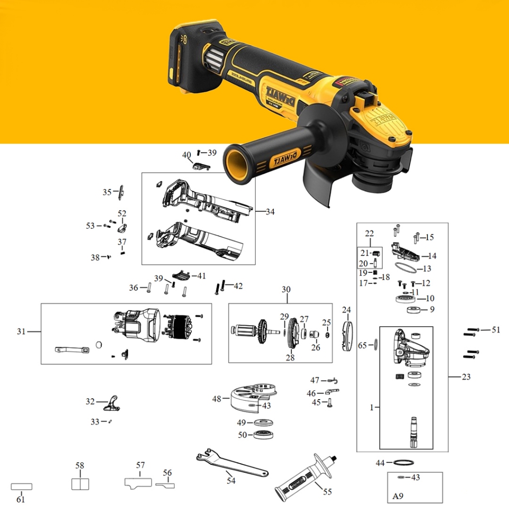 DEWALT DCG409 อะไหล่ PART-1