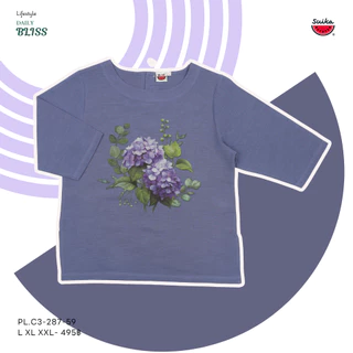เสื้อแตงโม (SUIKA) - เสื้อแตงโม คอปาดแขนสามส่วน ผ้าสลาฟ พิมพ์ลายดอกไม้ ( PL.C3-081 329 217 287 152 157 )
