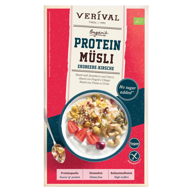 [BBE13/11/2026]เวอริวอล มูสลีธัญพืชโฮลเกรน สูตรโปรตีนจากธัญพืช 325 กรัม - Protein Muesli Berry-Cherry 325g Verival brand