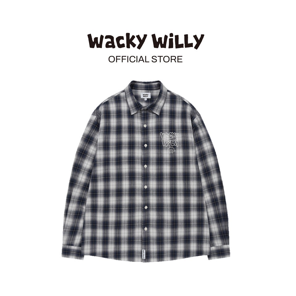WACKY WILLY เสื้อแขนยาวรุ่น Embroidered Graphic Check Long Sleeve Shirt Navy (80031SEMLSU_S6NAXX)