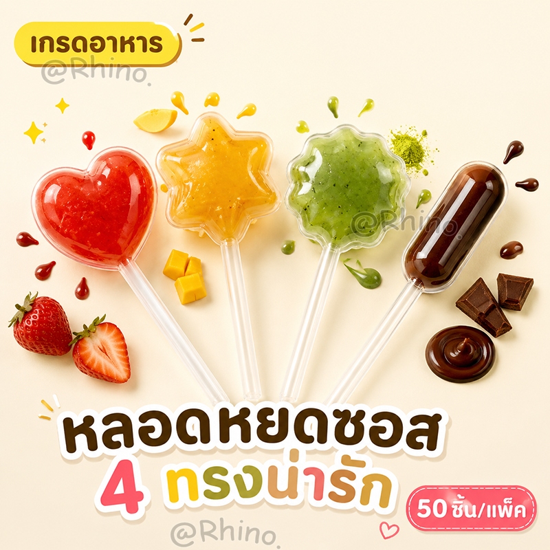 หลอดหยดซอสเค้ก รูปทรงน่ารัก วัสดุเกรดอาหาร ใช้แต่งหน้าเค้ก มาการอง โมเลกุลาร์ แกะสลักจานสวย (50 ชิ้น/แพ็ค)