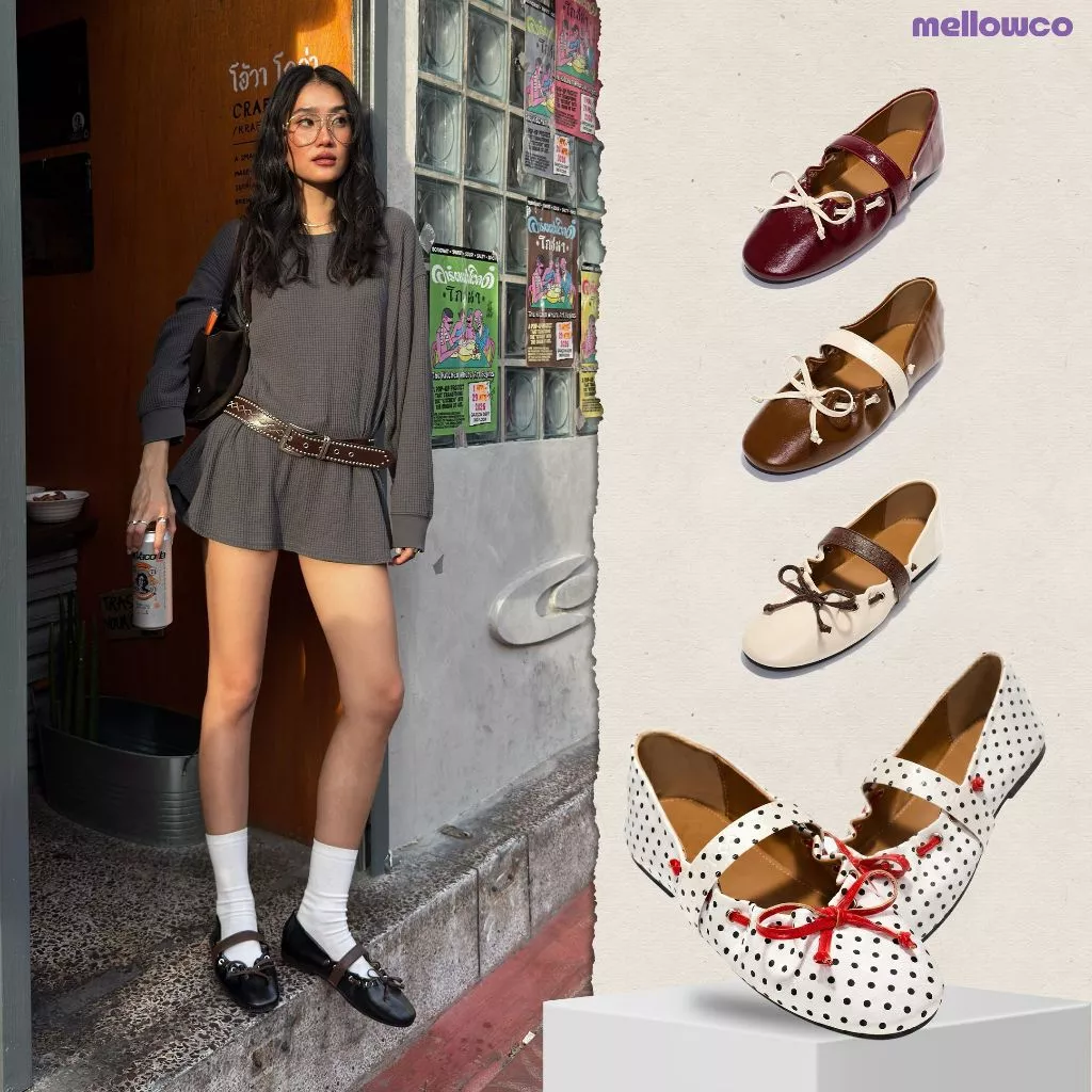 Mellowco รุ่น Mara Ballet Flat รองเท้าบัลเล่ต์หนังพรีเมียม M12-J5043