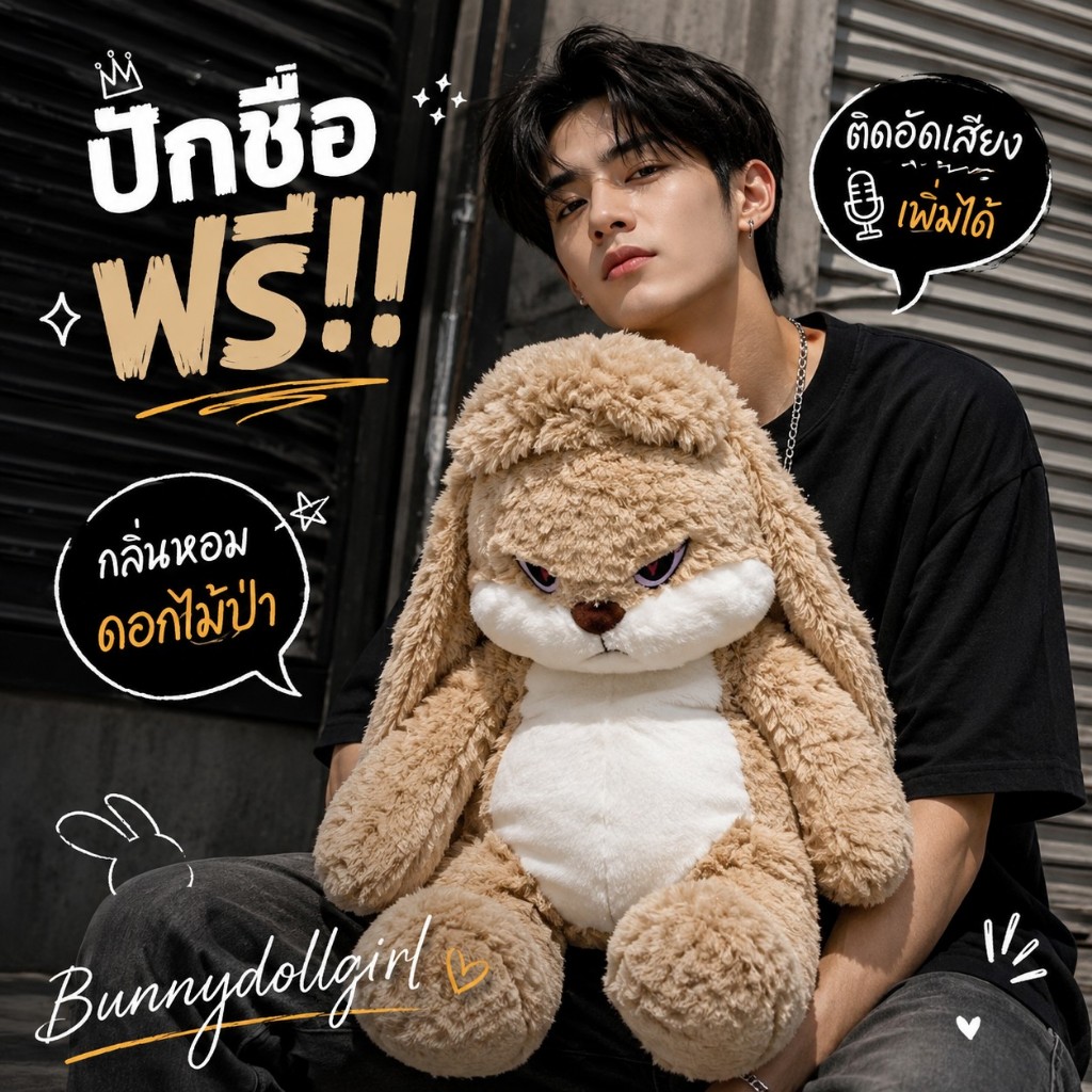 ปักชื่อฟรี!! ตุ๊กตากระต่าย(ติดอัดเสียงพูด มีกลิ่นหอม) ตุ๊กตาตัวใหญ่ Big Bunny Brown Stuffed Toy