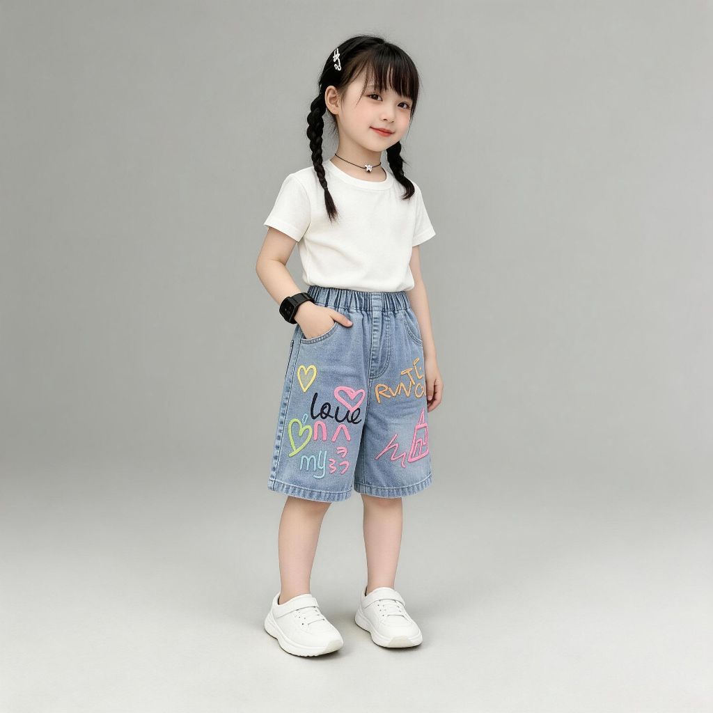 กางเกงยีนส์5ส่วนเด็กผู้หญิง กางเกงยีนส์เด็กหน้าร้อน รูปที่ 3