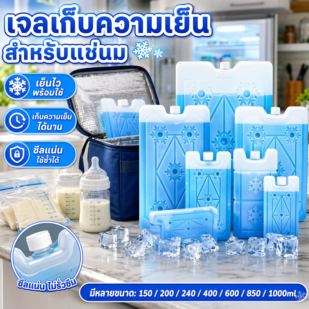 เจลเก็บความเย็น น้ำแข็งเทียมสำหรับแช่นม 240/400/600/1000ml เจลเก็บความเย็นได้นาน
