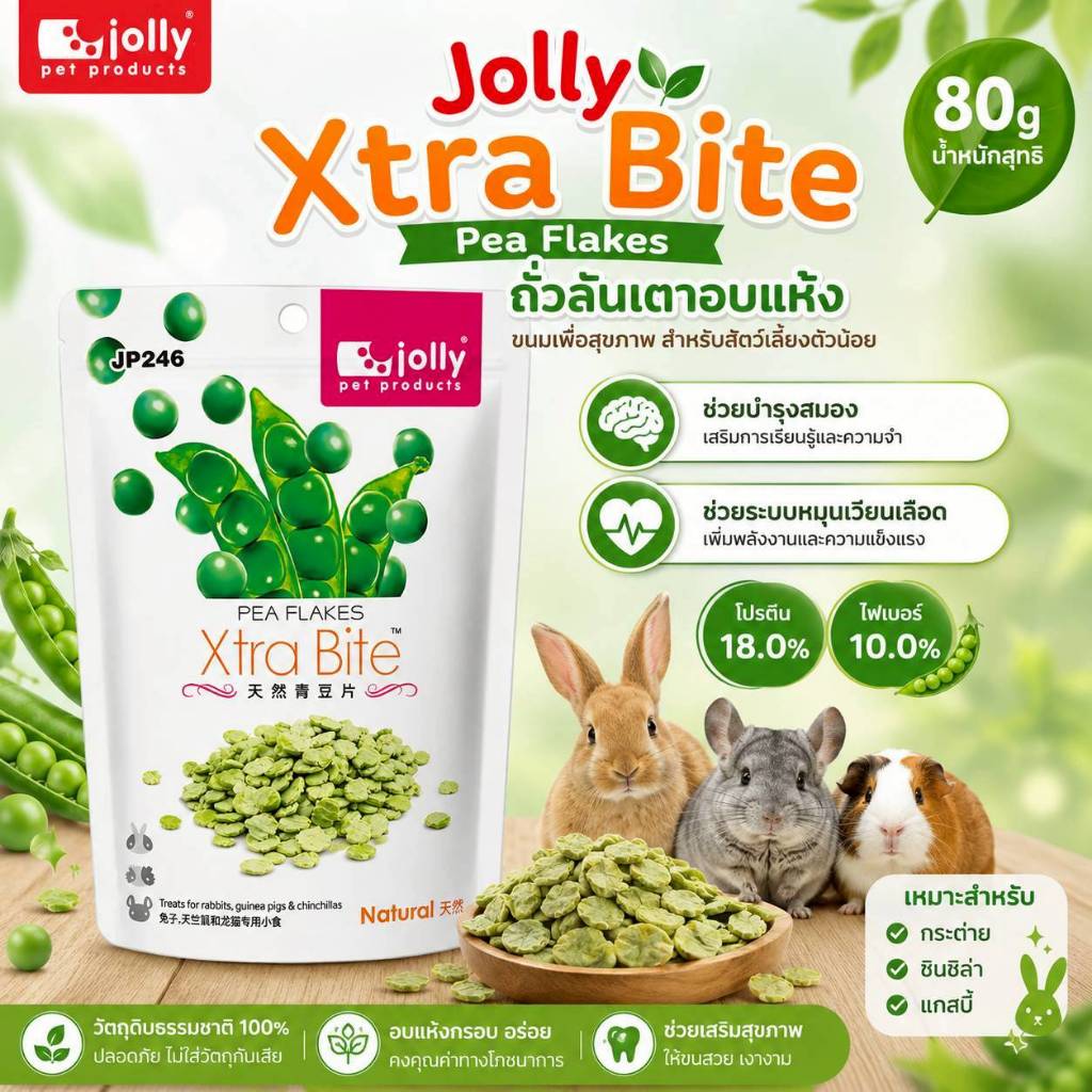 Jolly JP246 Xtra Bite Pea Flakes ถั่วลันเตาอบแห้ง สำหรับ กระต่าย ชินชิล่า แกสบี้ 180 g