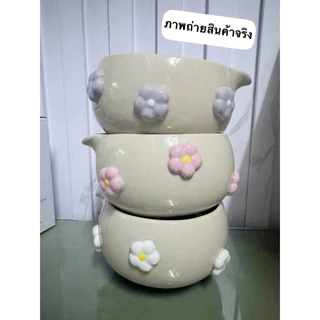 🌼🌸Daisy Matcha Bowl ถ้วยชงมัทฉะงานปั้นนูนดอกเดซี่ 450ml ใบใหญ่ชง Cold Whisk สะใจ