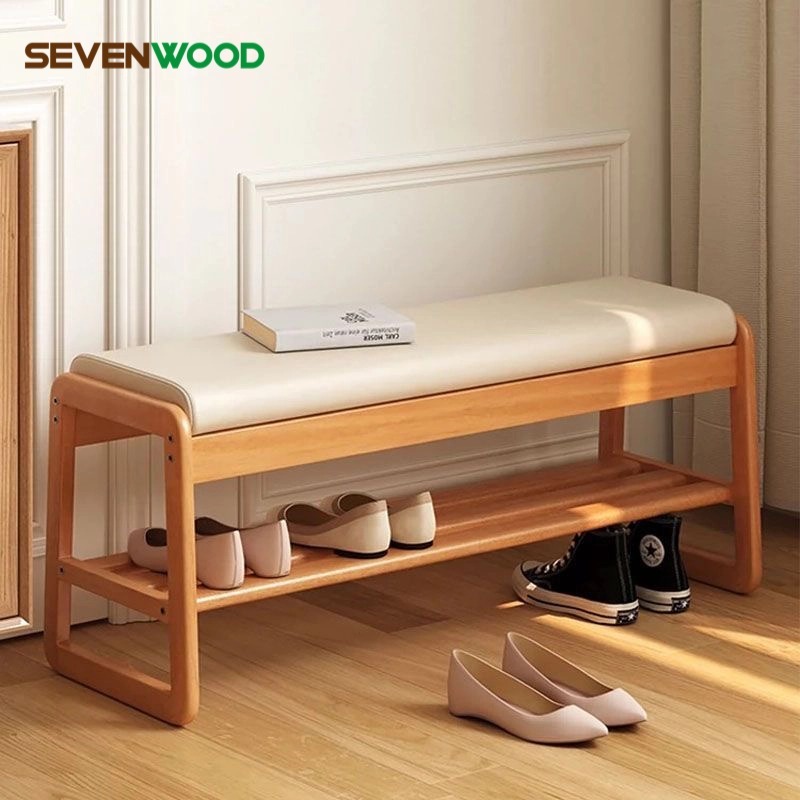 SEVENWOOD ชั้นรองเท้า ชั้นรองเท้าพร้อมเบาะนั่ง ตู้รองเท้า ชั้นเก็บรองเท้า 2 ชั้นง เก้าอี้นั่งใส่รองเท้า แบริ่ง150KG