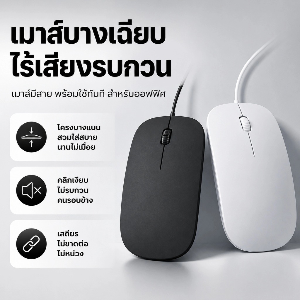 LEMO-T เมาส์แบบมีสายขนาด2.4กิกะเฮิร์ตซ์พร้อมสาย USB เมาส์ที่เหมาะกับสรีระสำหรับคอมพิวเตอร์แล็ปท็อปเม้าส์1.2M COD