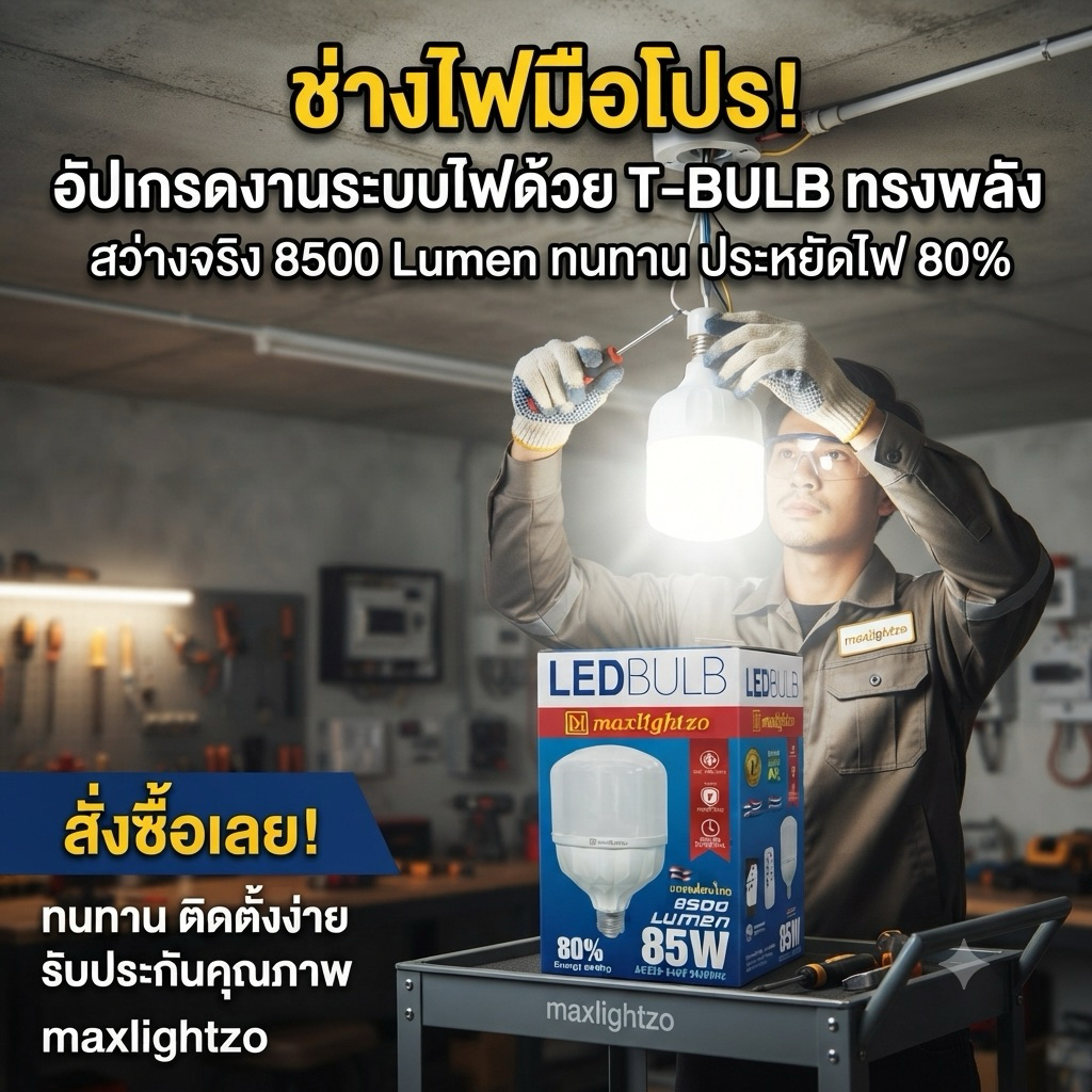 ( 1 หลอด ) maxlightzo หลอดไฟT-BULB หลอดLED T-BULB หลอดไฟสนาม หลอดไฟตลาดนัด หลอดตลาดนัด หลอดไฟทรงกระบ
