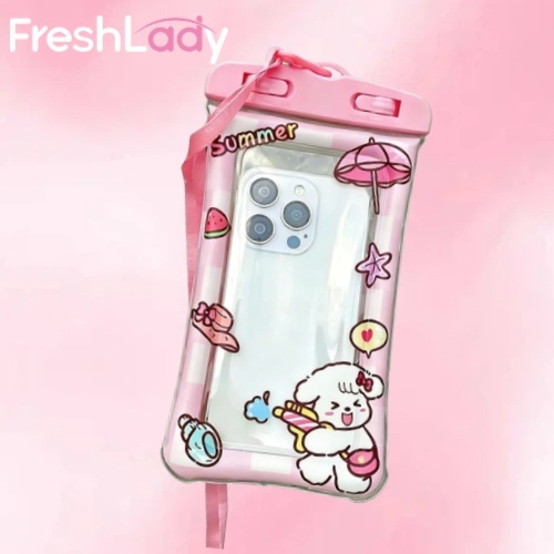 เคสกันน้ำสำหรับโทรศัพท์ ปลอกมือถือกันน้ำสีชมพู ปลอกกันน้ำมีสายคล้องพกง่ายสีชมพู