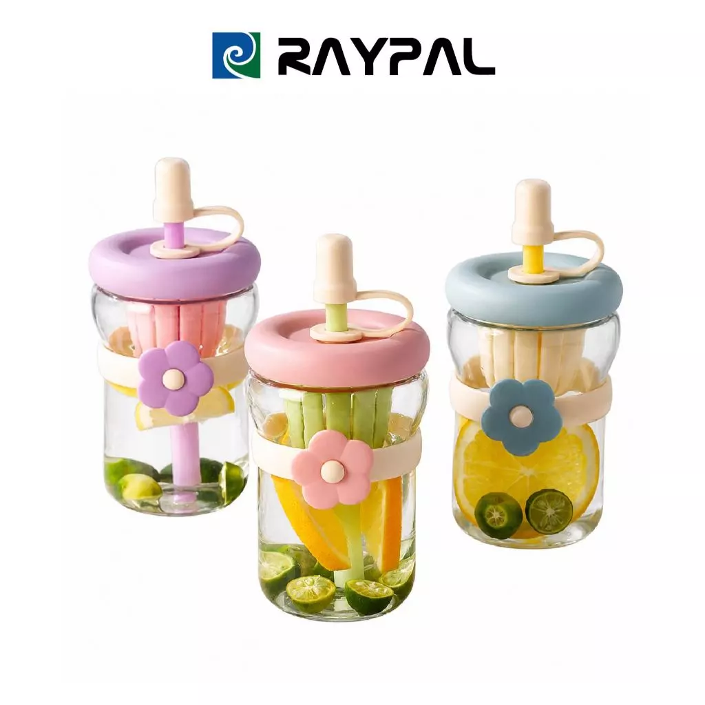 สไตล์ INS หลอดดูด แก้ว 500ML สไตล์มินิมอล แก้วน้ำลายดอกไม้ พร้อมหลอด ช้อน และที่กรองชา มีสไตล์ ใช้ได้ทุกโอกาส