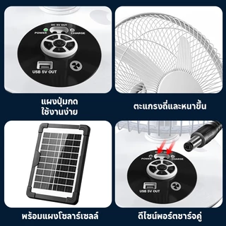 KONIG พัดลมโซล่าเซลล์ 12-16 นิ้ว แบตเตอรี่ในตัว ใช้งานกับไฟฟ้าได้