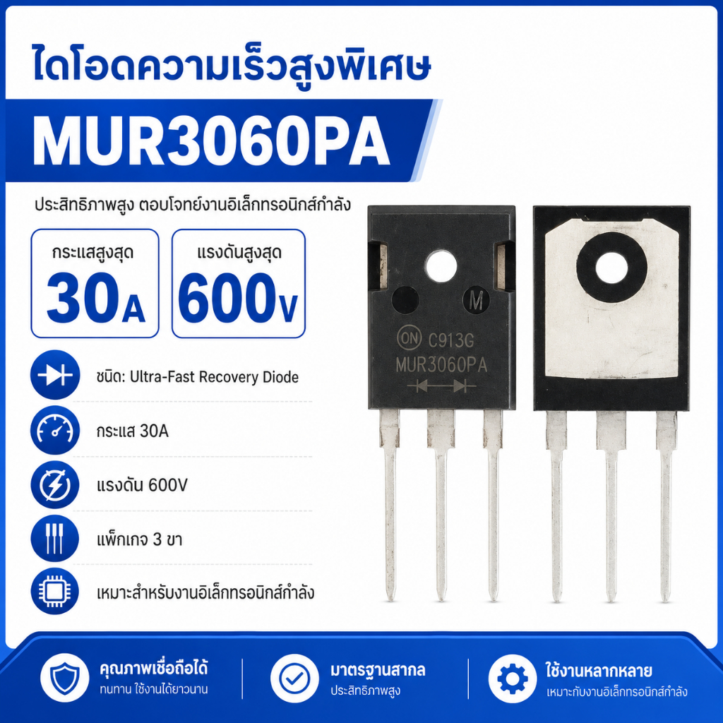 MUR3060PA ไดโอดเร็ว Ultrafast Diode 30A 600V TO-220AB 2ชิ้น Fast Recovery ไดโอดความถี่สูง