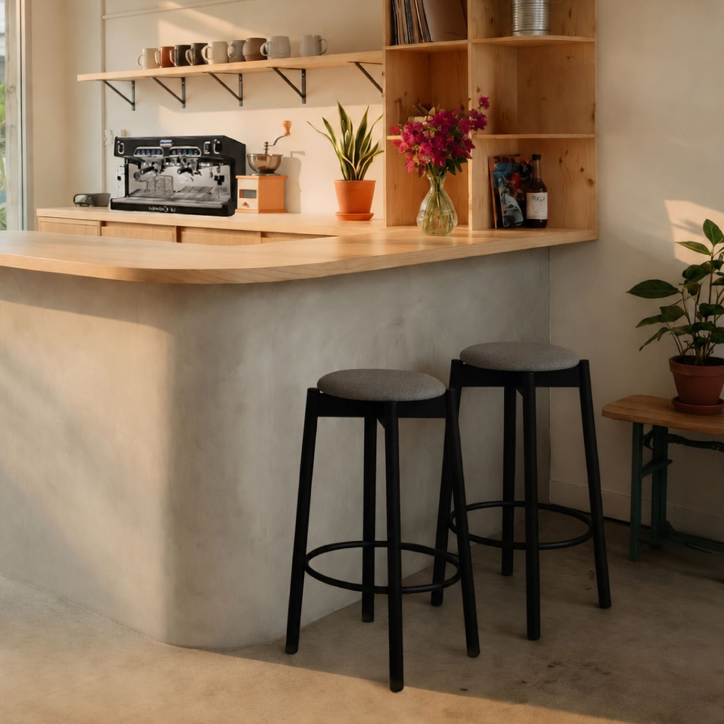 Podium lite | เก้าอี้สตูลไม้จริง รุ่น Plus Mid Stool เบาะรีไซเคิลรุ่นใหม่ (ไม้จริง, ถอดประกอบได้)